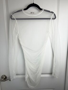 Free People White Sheer Mesh Long Sleeve Tunic Top